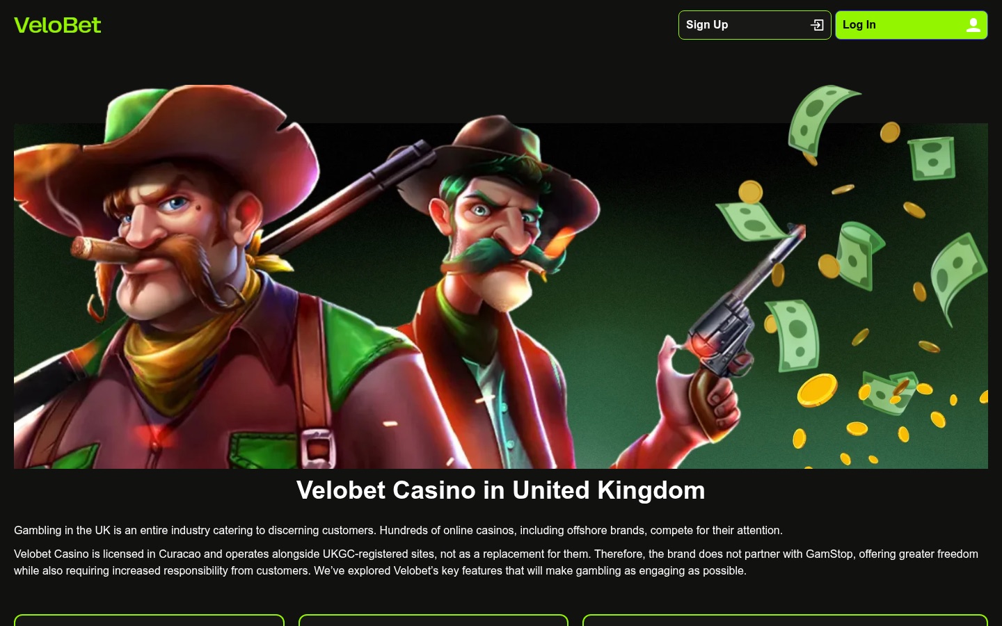 Velobet casino lobby screenshot